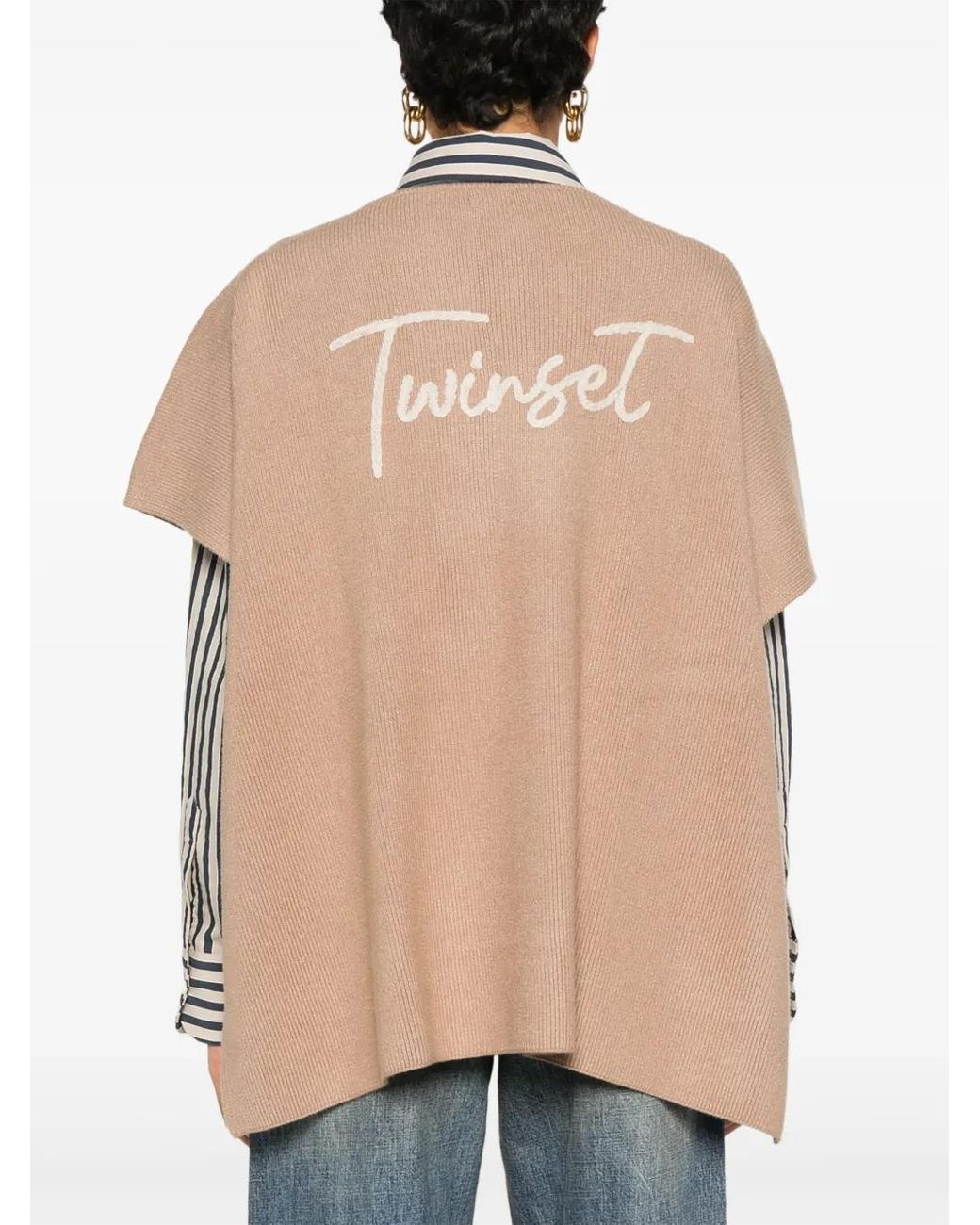 Twinset Natural Logo-Embroidered Poncho