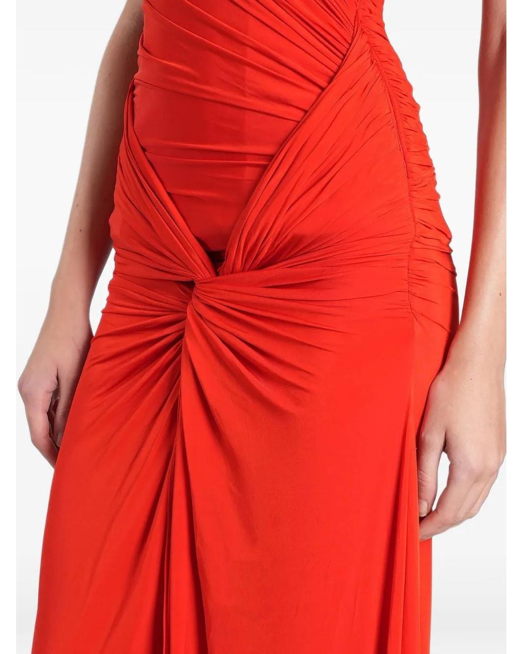 Alex Perry Red Ruched Twist-Detail Maxi Dress