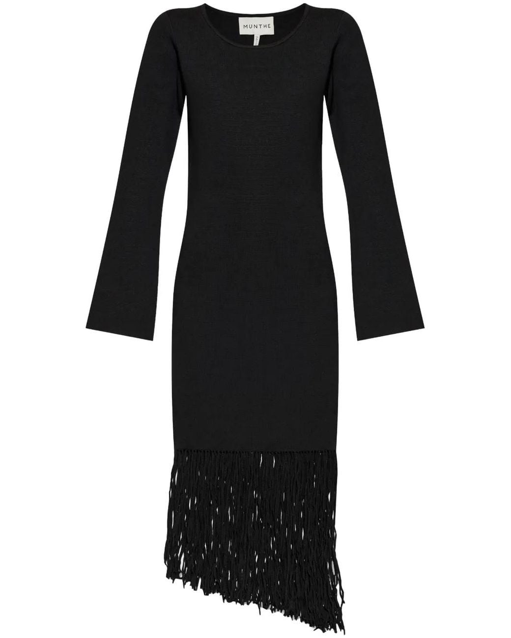 Munthe Black Fringe-Detail Midi Dress