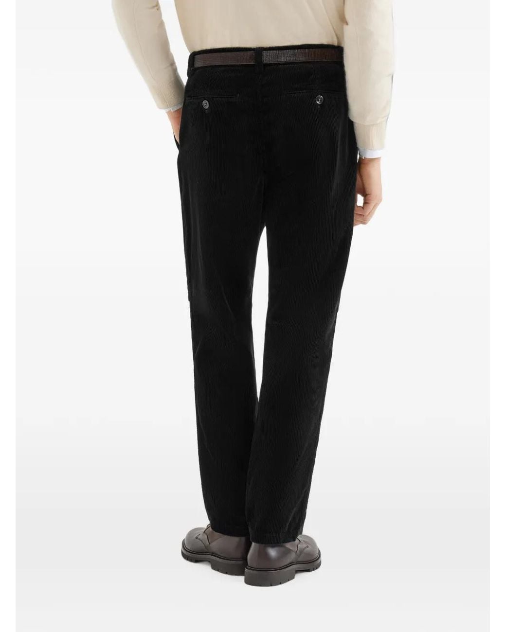 Brunello Cucinelli Black Garment-Dyed Corduroy Trousers for men