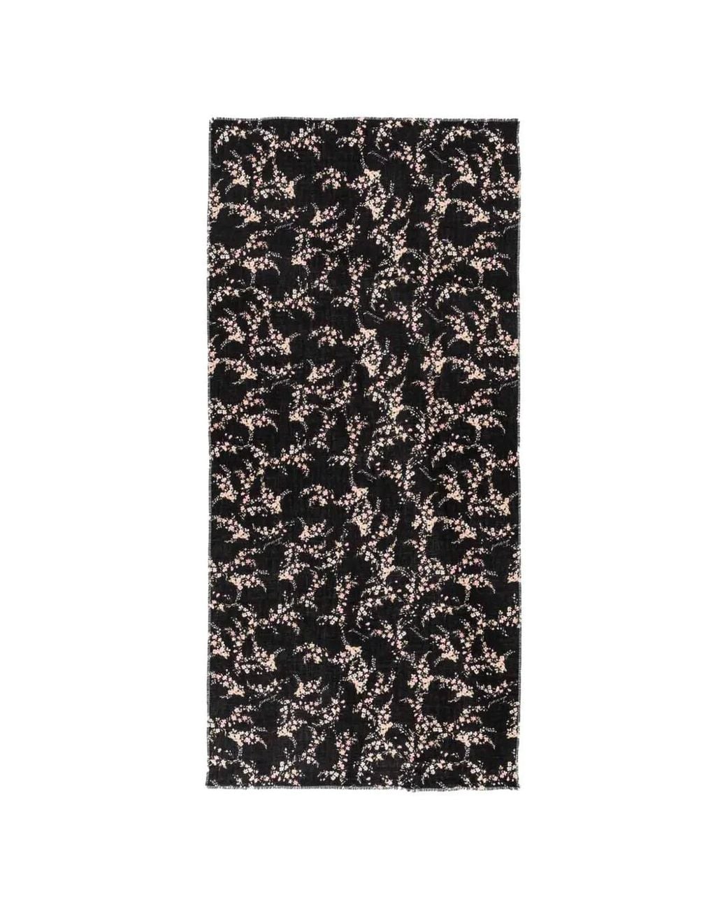 Twinset Black Floral-Print Frayed Scarf