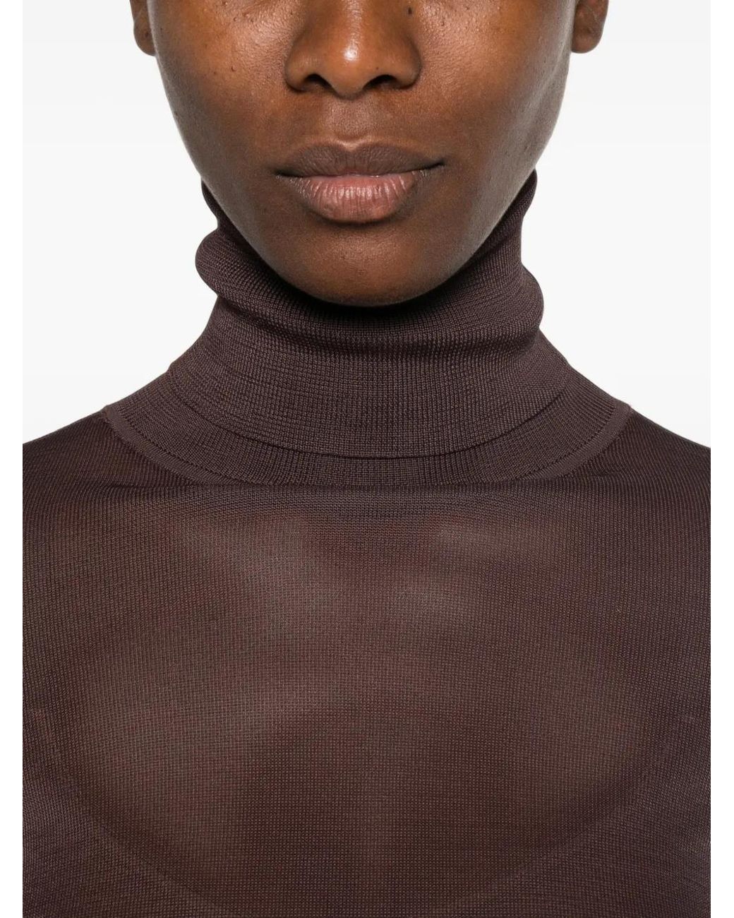 Zimmermann Brown Fine-Knit High-Neck Sweater