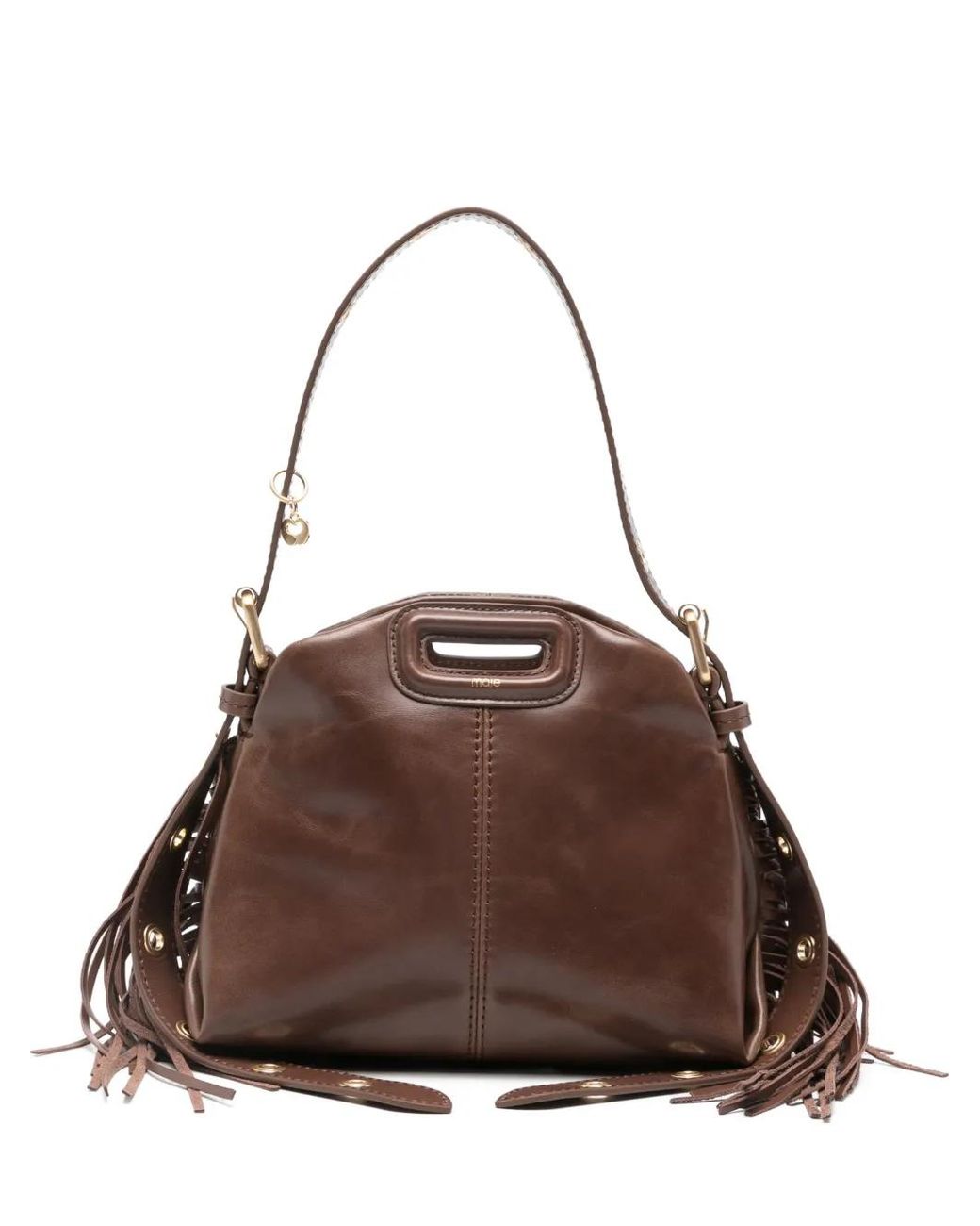 Bolso Shopper De Piel Con Flecos Maje de color Brown