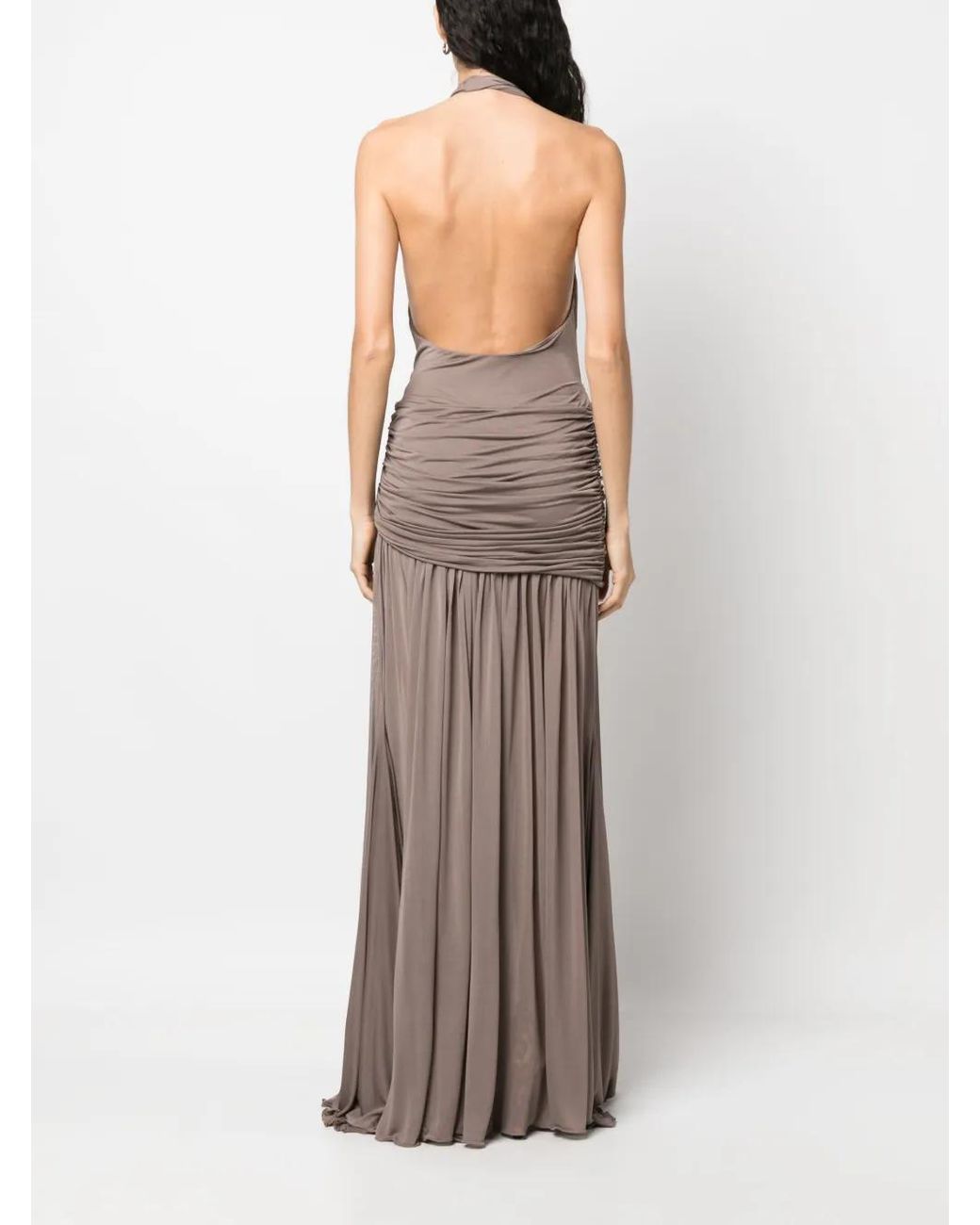 Blumarine Natural Halterneck Backless Gown