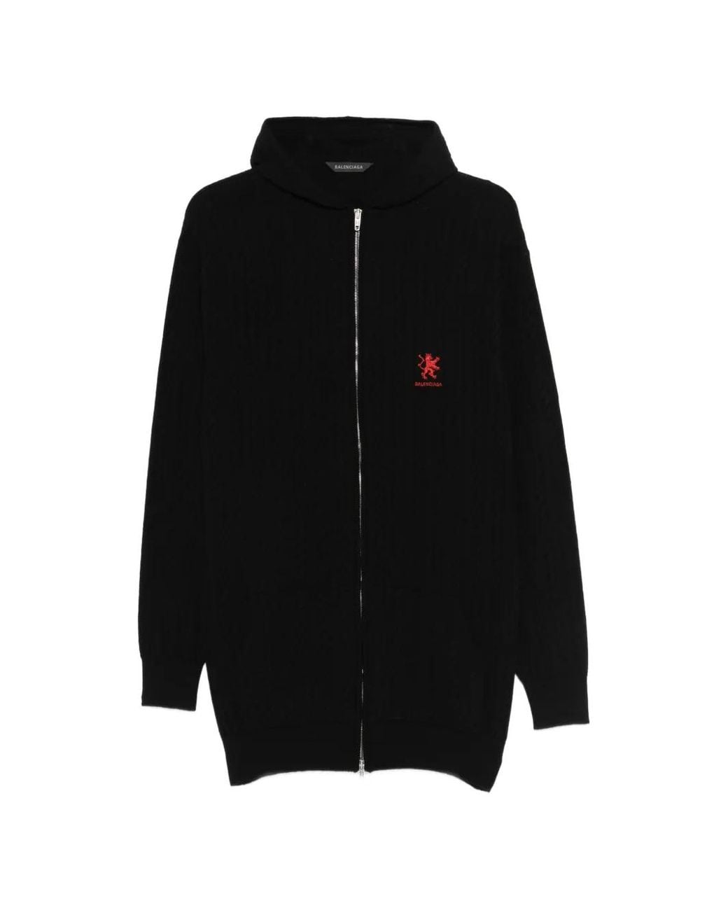 Balenciaga Black Logo-Embroidered Cable-Knit Hoodie