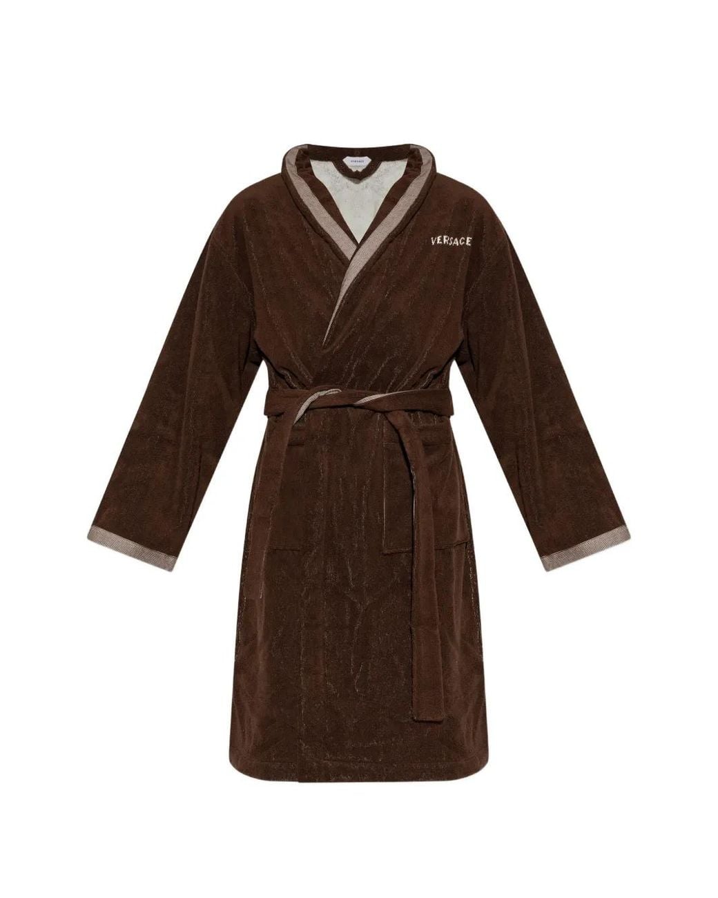 Versace Brown Cotton-Terry Jacquard Dressing Gown