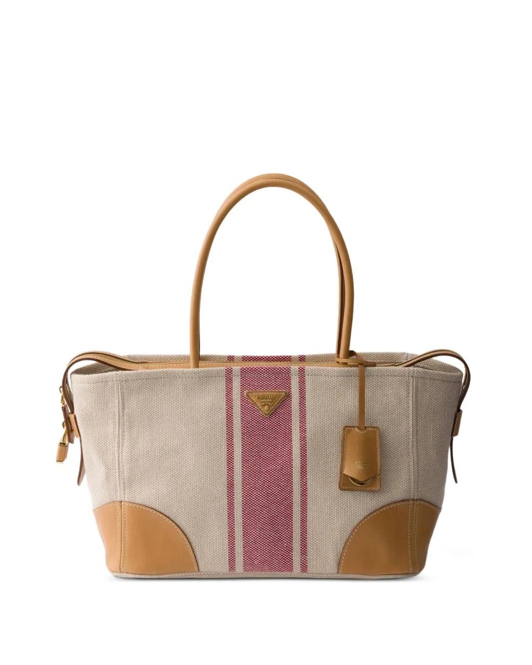 Prada Pink Grand Sac Cabas Rayé À Plaque Logo
