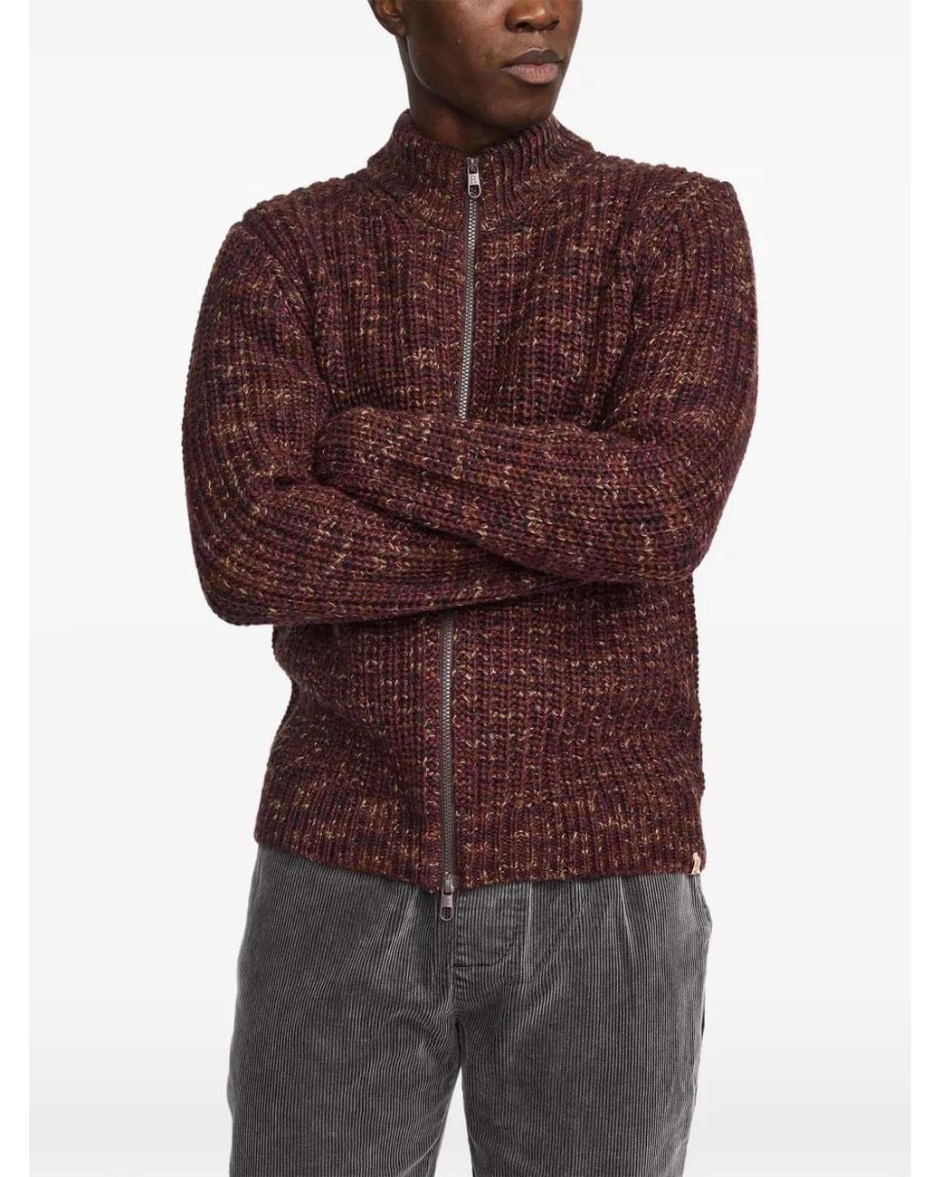 Revolution Red Chunky-Knit Zip-Up Cardigan for men