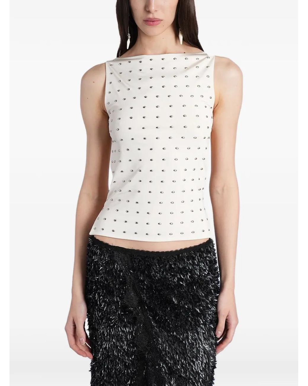 Siedres White Stud-Embellished Backless Top