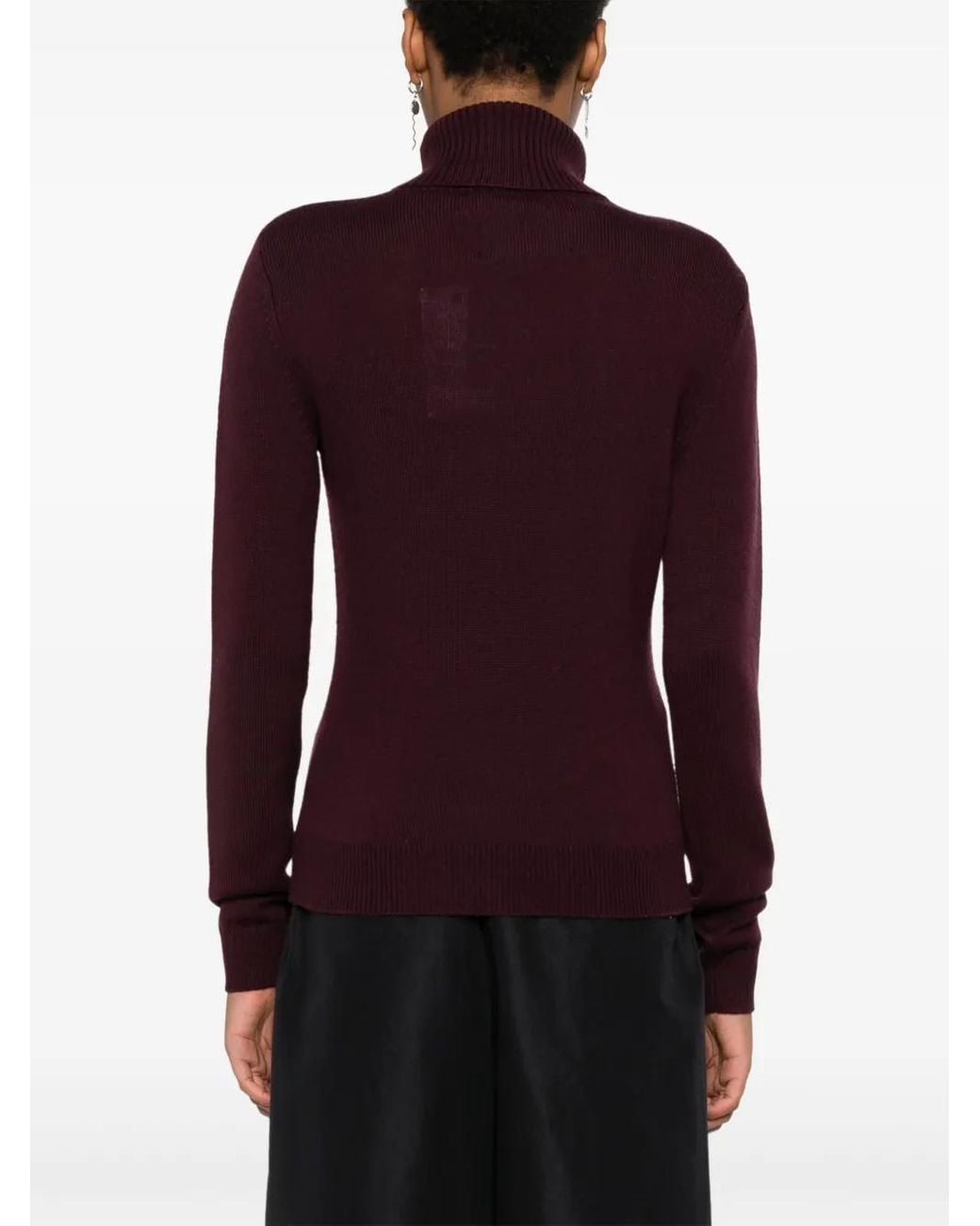 Perfect Moment Purple Merino Wool Intarsia Turtleneck Sweater