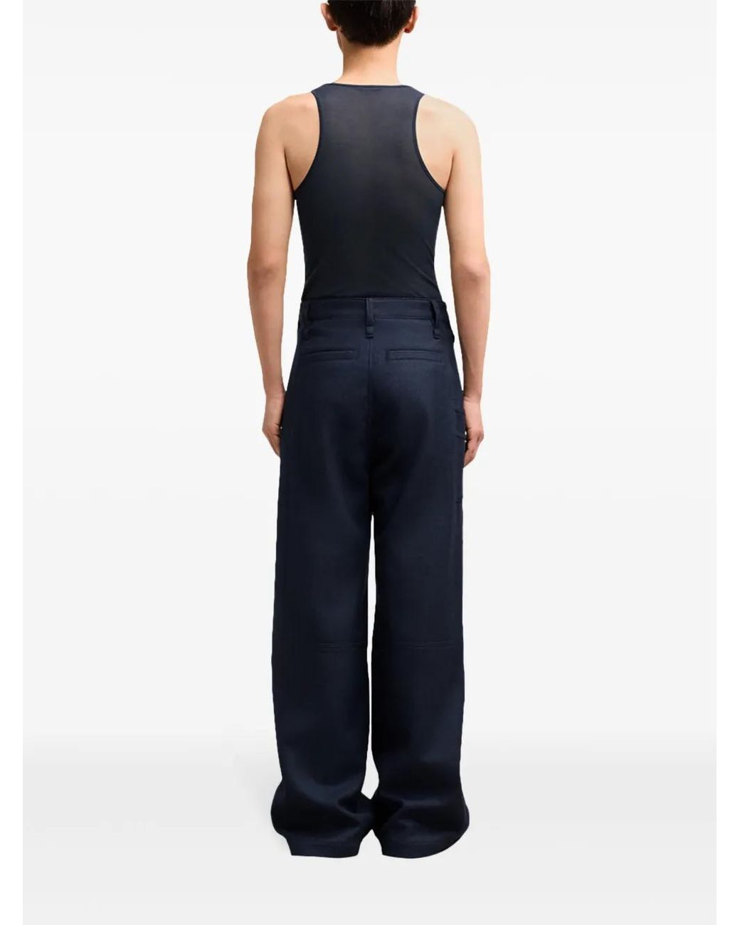 AMI Blue Dry Wool Gabardine Cargo Pants for men