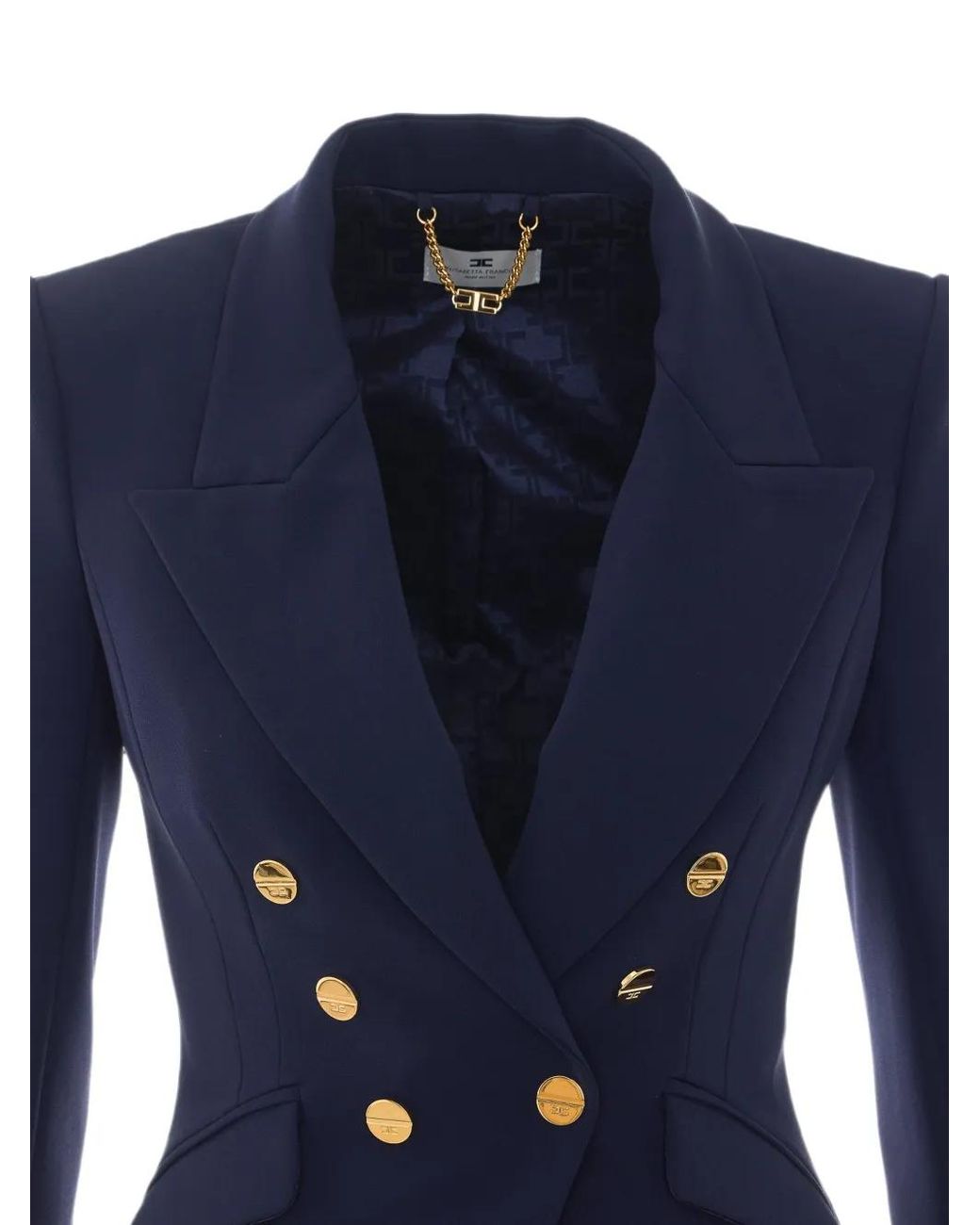 Elisabetta Franchi Blue Double-Breasted Logo-Cuff Jacket