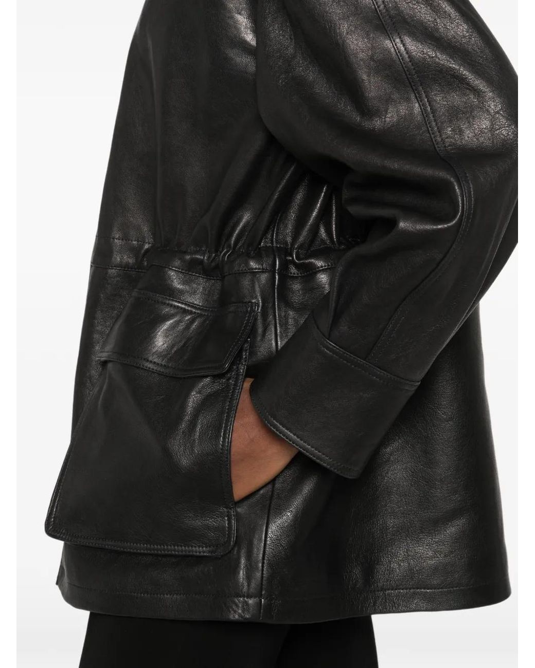Arma Black Maeve Flap-Pockets Leather Jacket