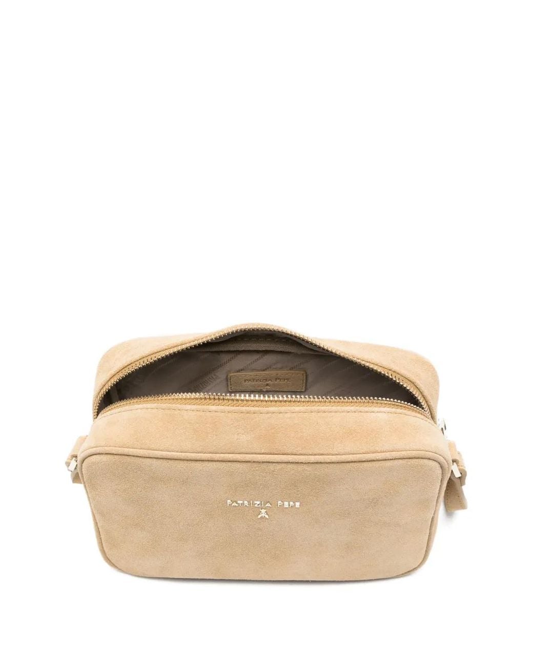 Sac Bandoulière En Daim Avec Plaque Logo Patrizia Pepe en coloris Natural