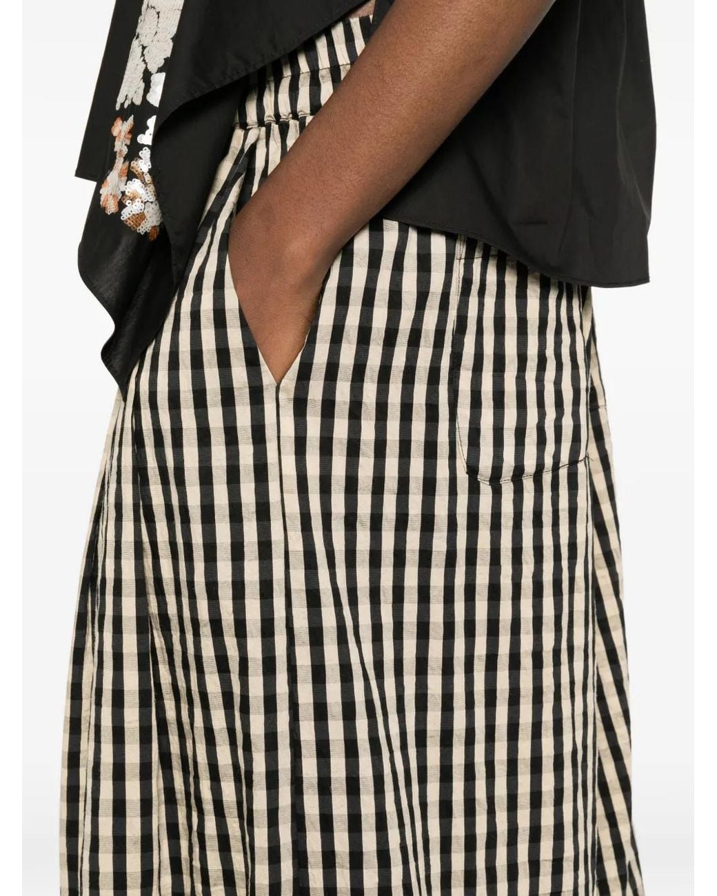 Psophia Black Check-Pattern Cropped Trousers