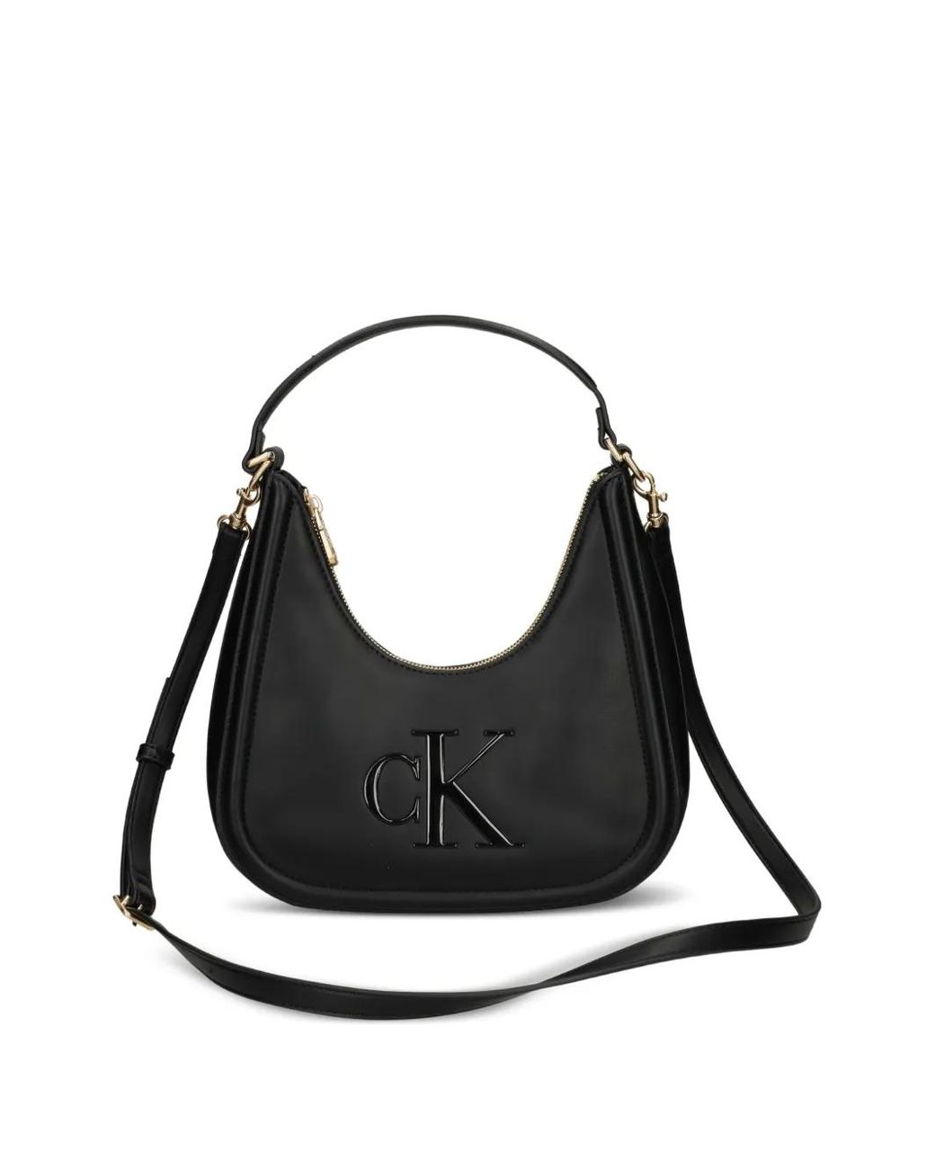 Calvin Klein Black Logo-Embossed Shoulder Bag