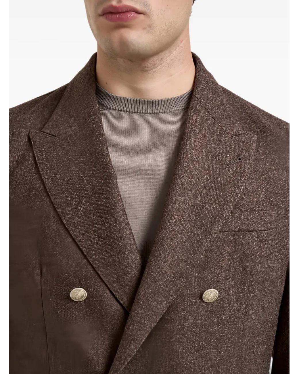 Eleventy Brown Double-Breasted Peak-Lapels Jacket for men