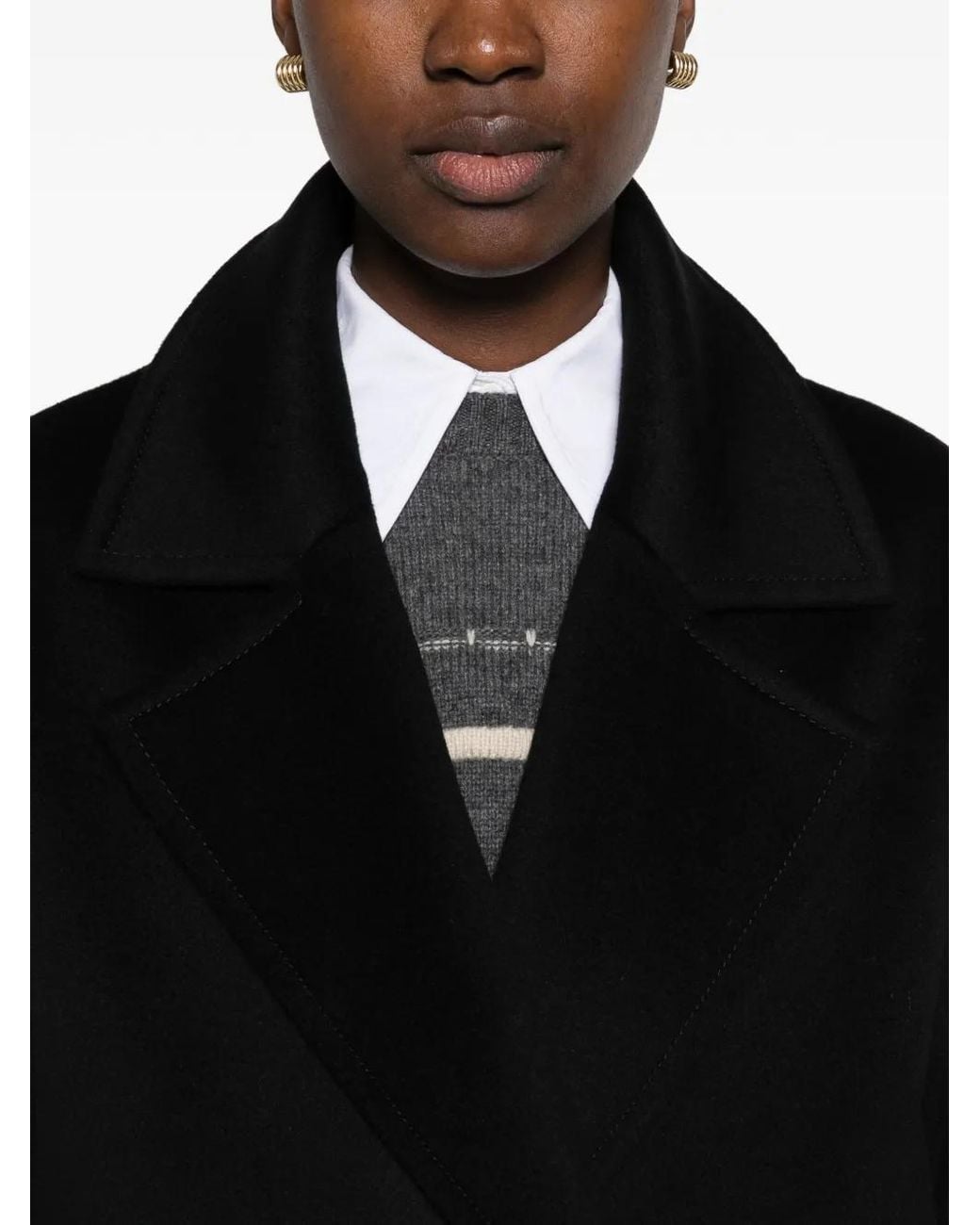 Pennyblack Black Double-Breasted Notched-Lapels Coat