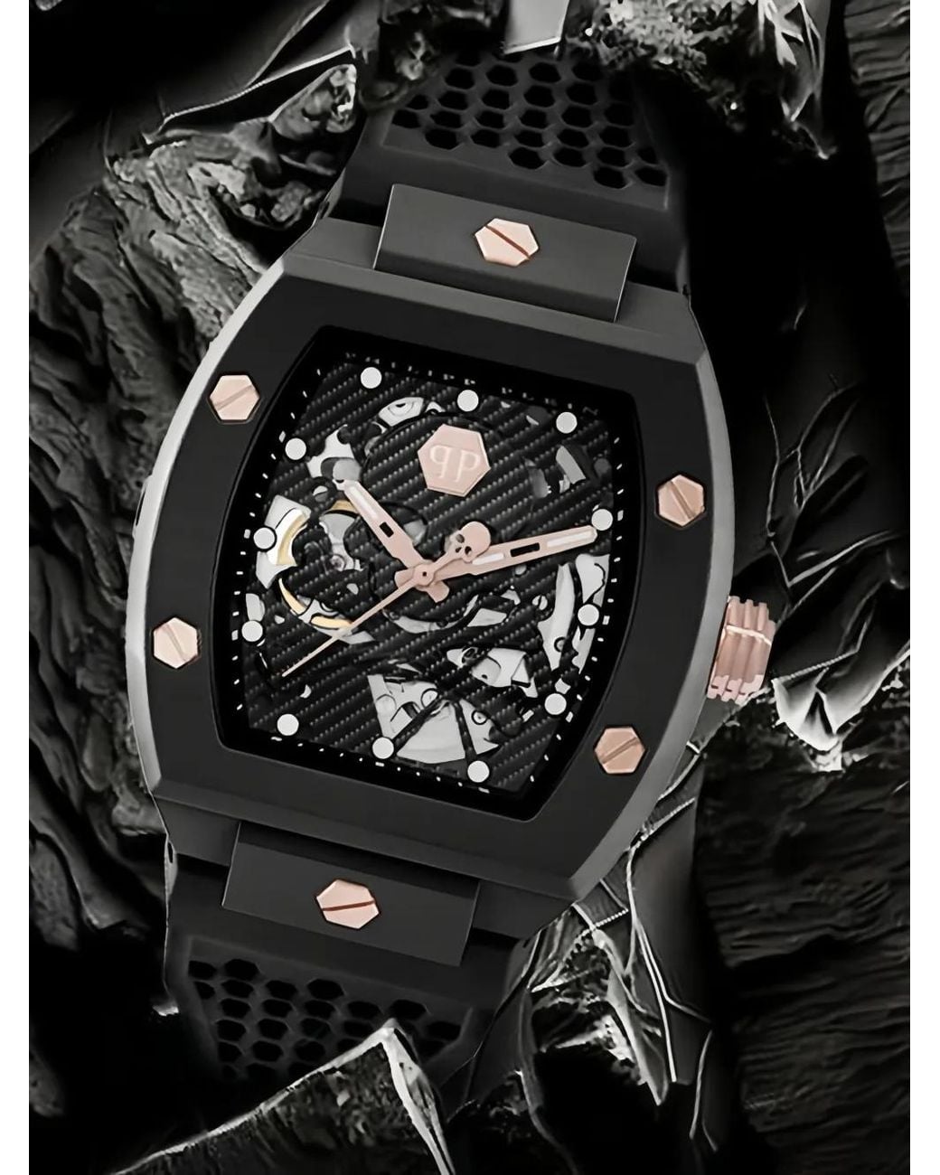 Philipp Plein Black The $Keleton Barrel-Shaped 44Mm Watch for men