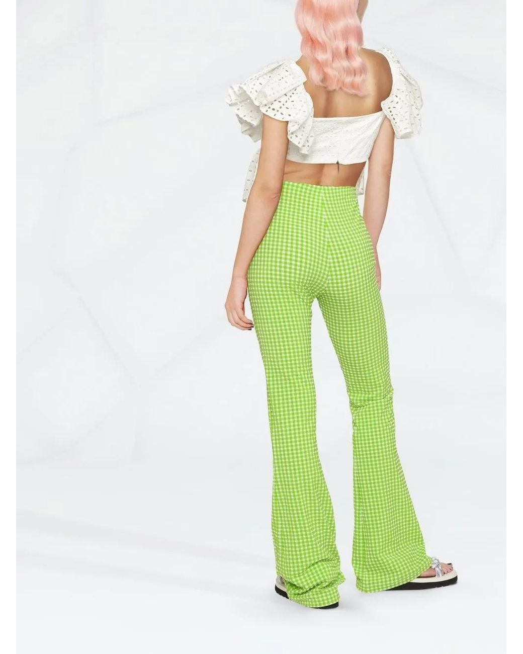 MSGM Green Schlaghose Mit Karomuster