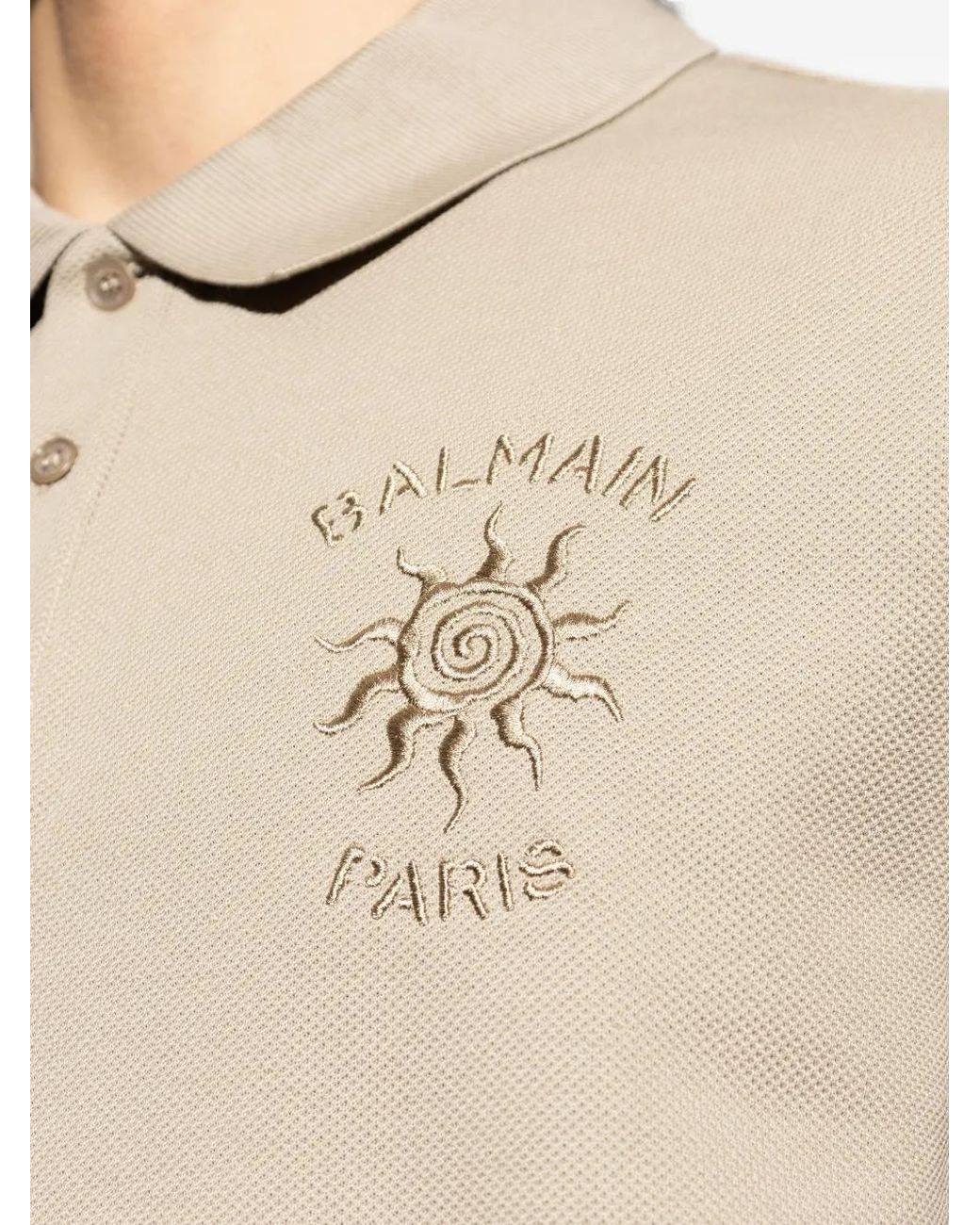 Balmain Natural Sun-Embroidered Piqué Polo Shirt for men