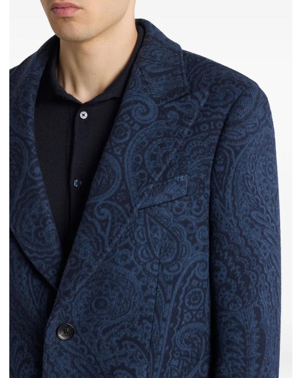 Etro Blue Jacquard Paisley Print Coat for men