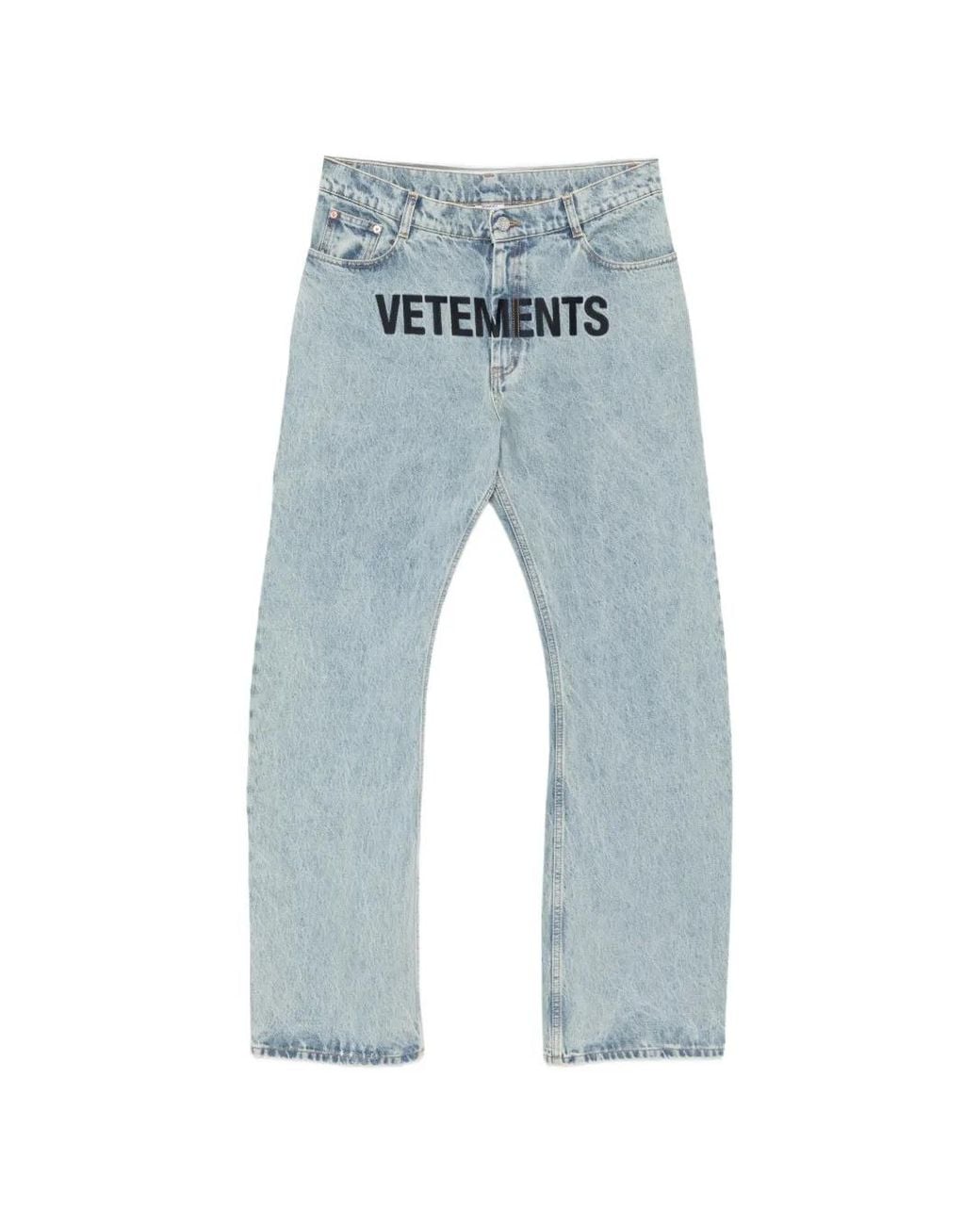 Vetements Blue Logo-Print Loose-Fit Jeans for men
