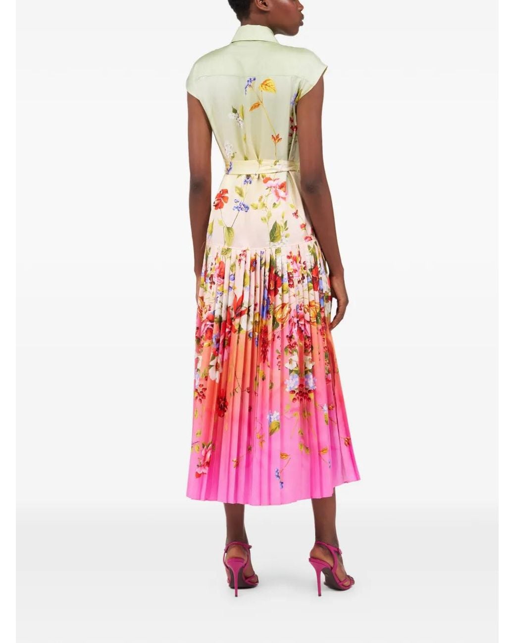 Roberto Cavalli White Floral Pleated Dress