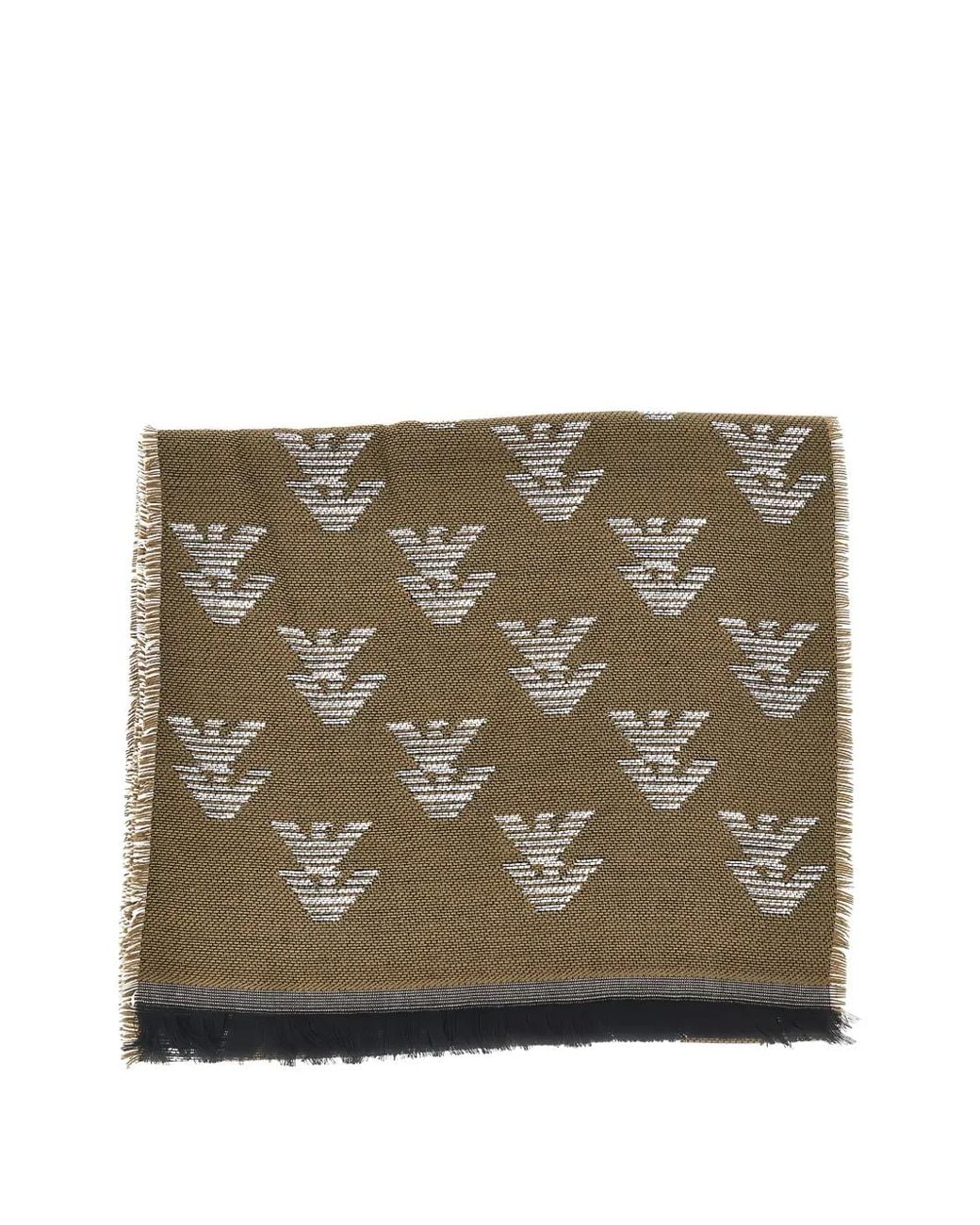 Emporio Armani Brown Logo-Print Frayed Scarf