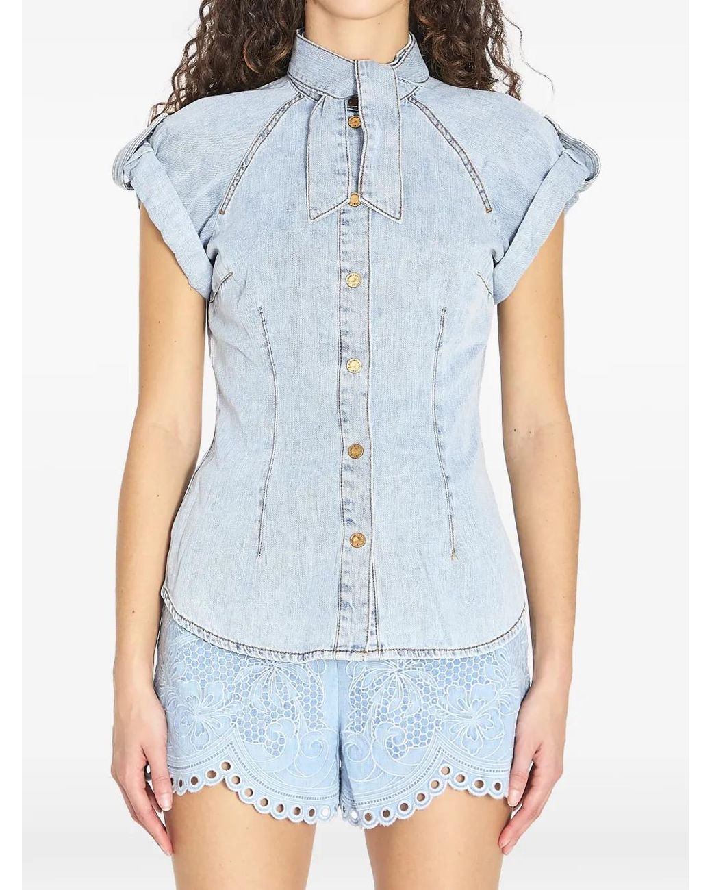 Zimmermann Blue Denim Tie Neck Shirt