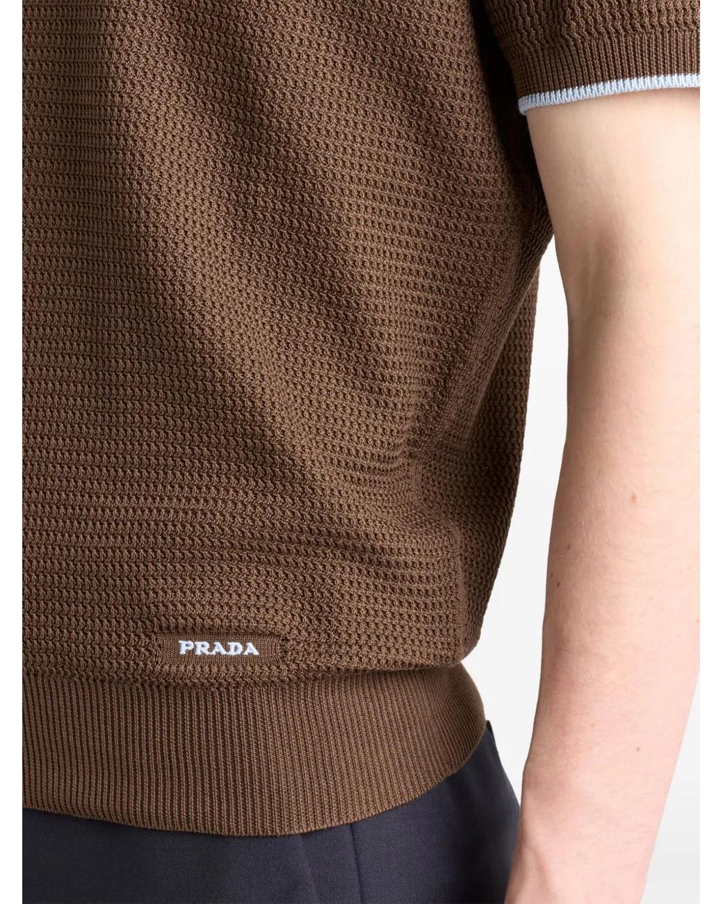 Prada Brown Silk-Cotton Polo Shirt for men