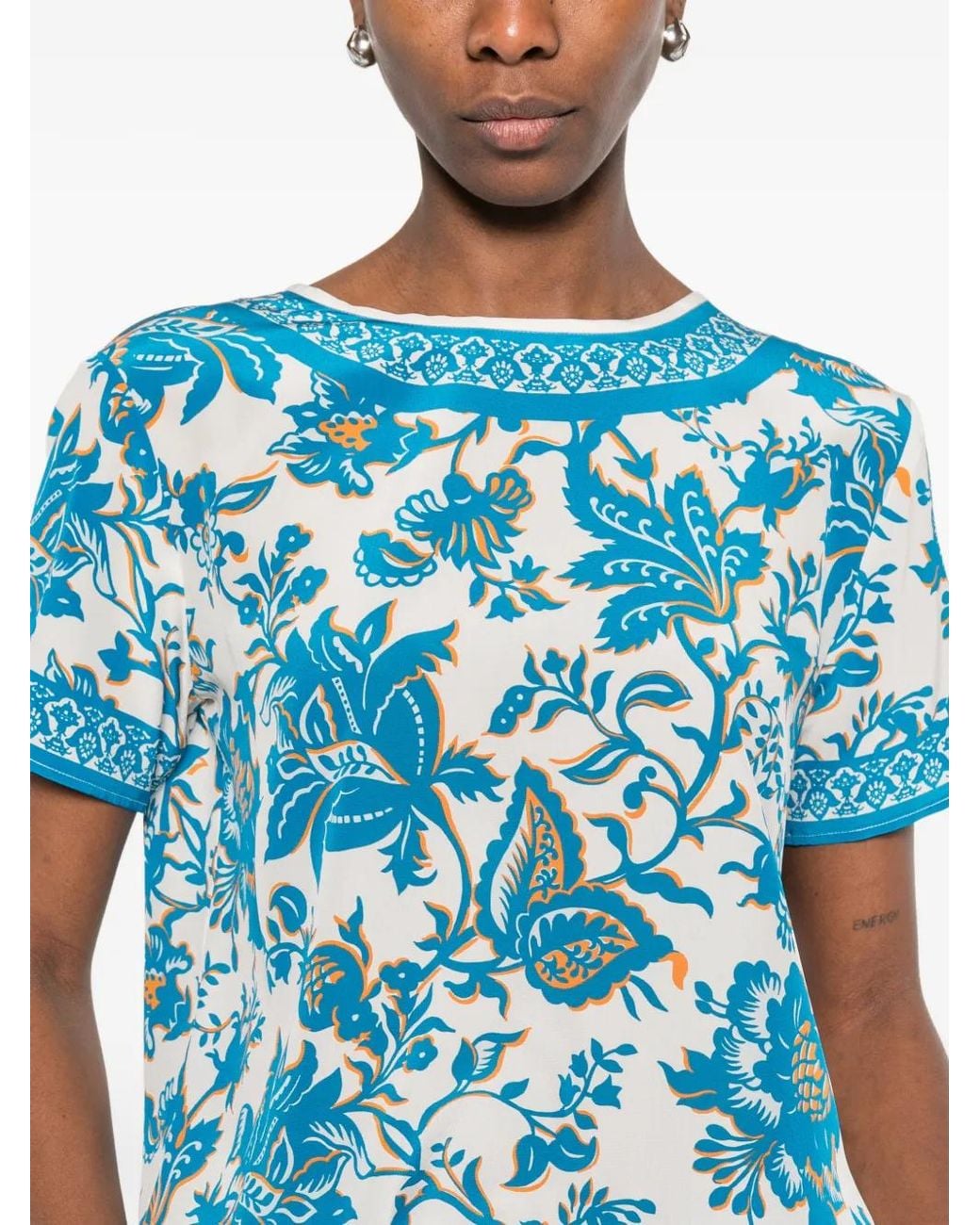 Etro Blue Floral-Print Blouse