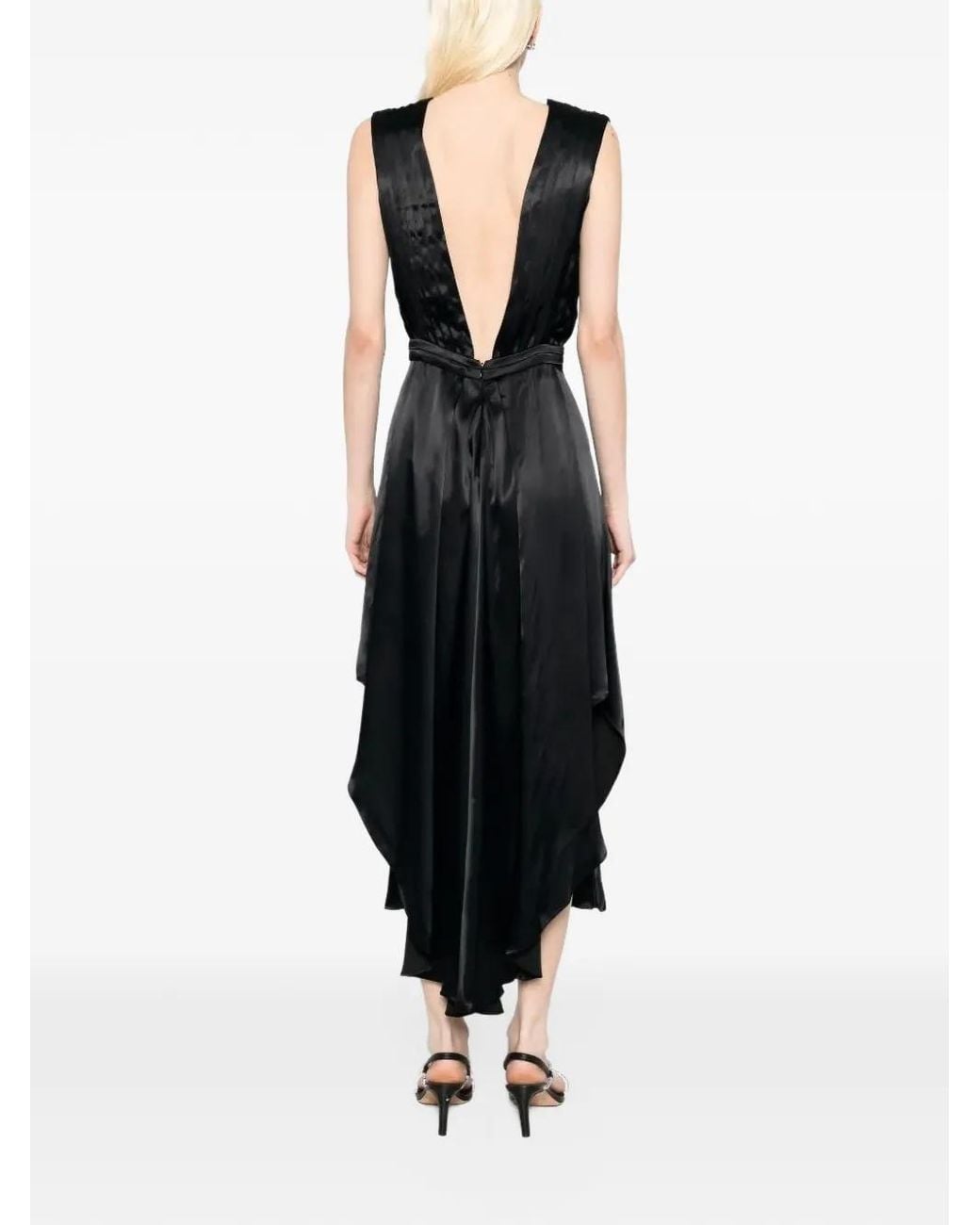 Tessitura Body Couture Black Pleated Silk Midi Dress