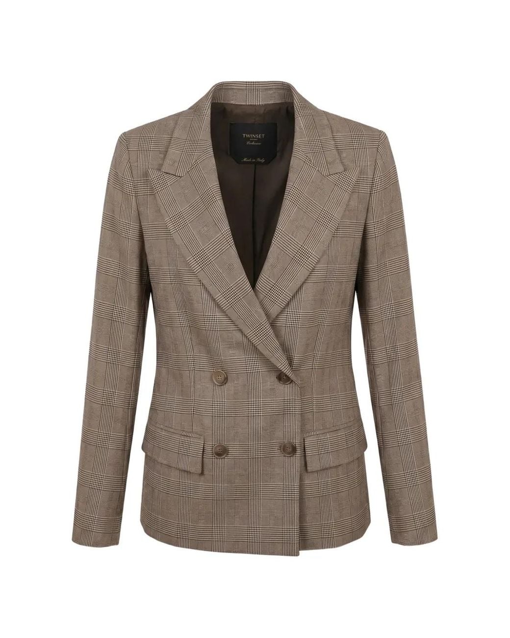 Twinset Brown Double-Breasted Checked Blazer