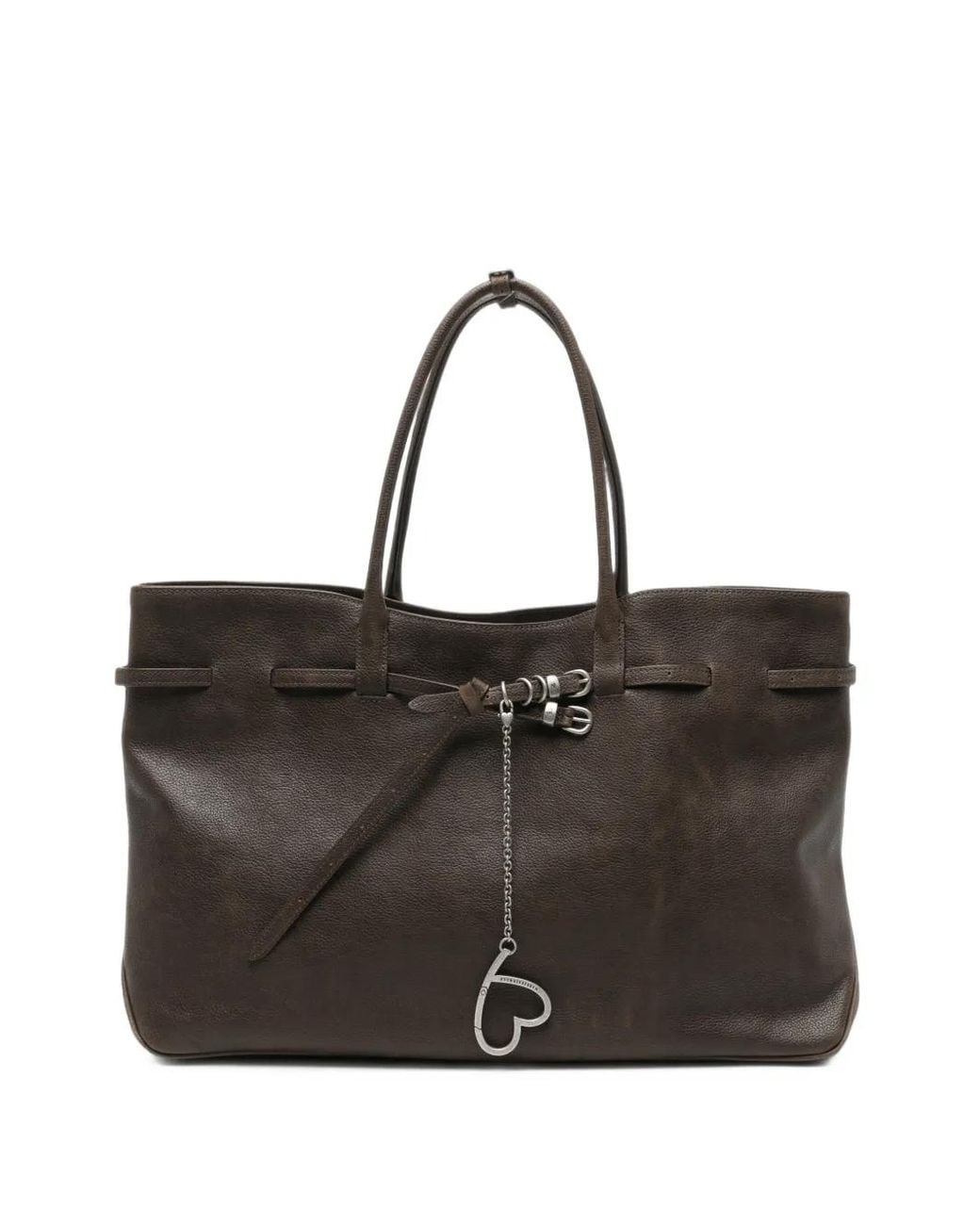 MARGE SHERWOOD Black Buckle-Detail Heart-Charm Tote Bag