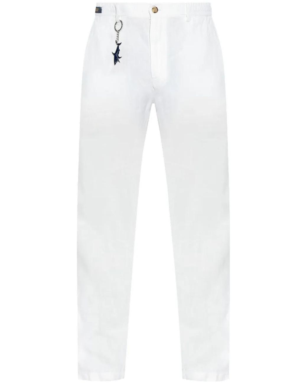 Paul & Shark White Linen Chino Trousers With Drawstring for men