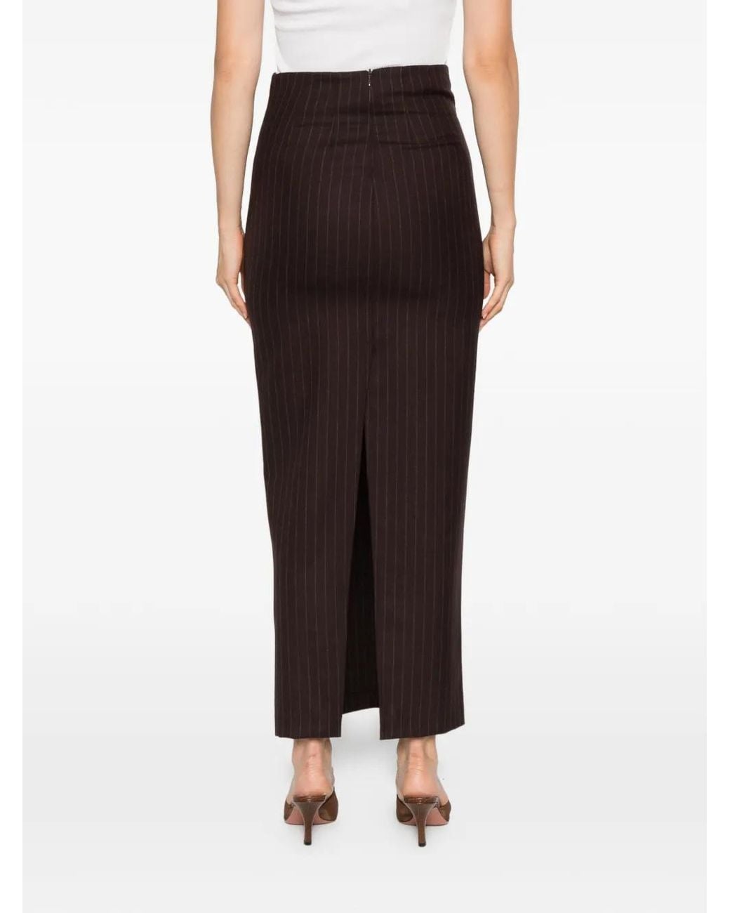 MARSĒM Black Pinstripe-Pattern Slit-Detail Maxi Skirt