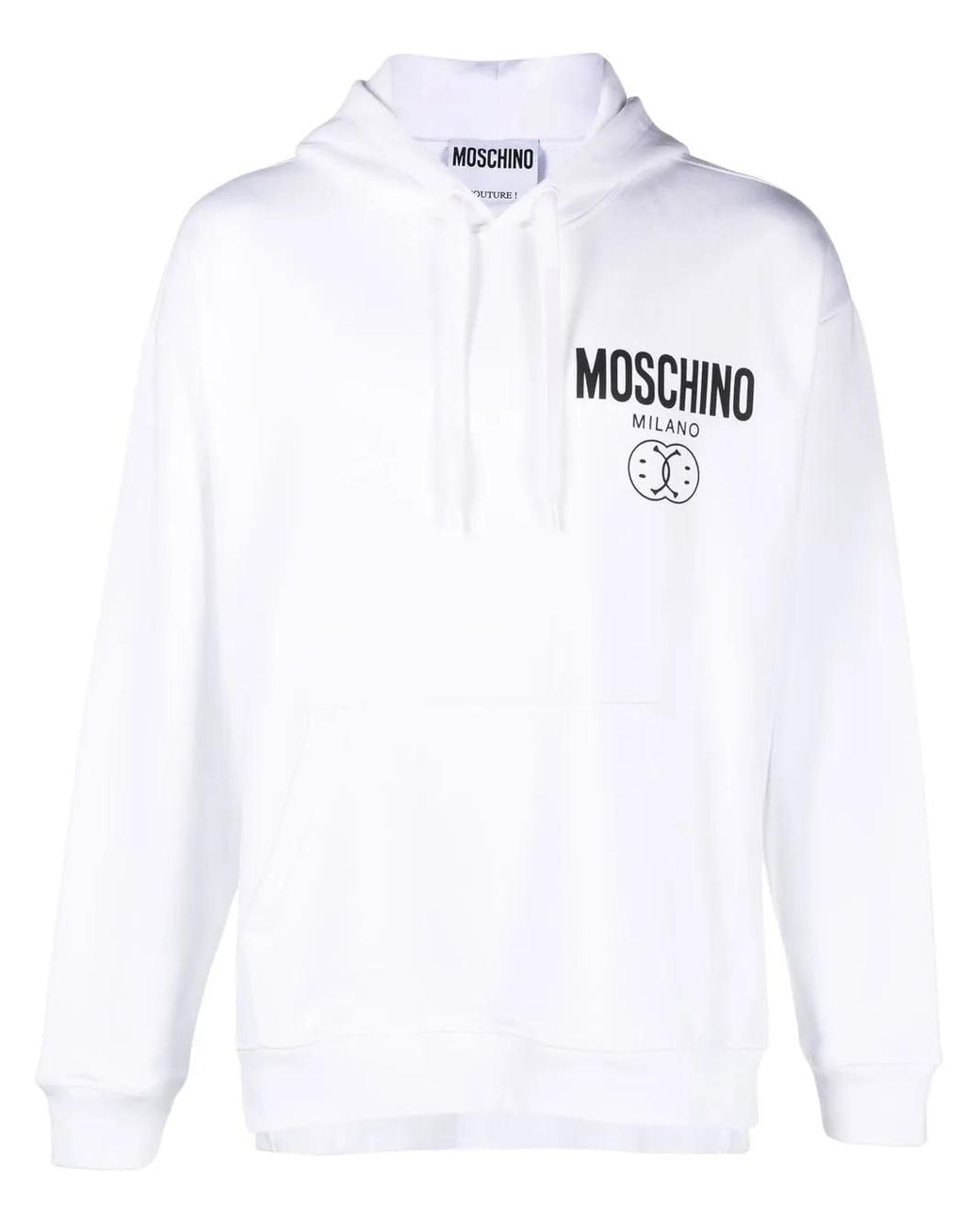 Moschino White Smile Logo-Print Cotton Hoodie for men