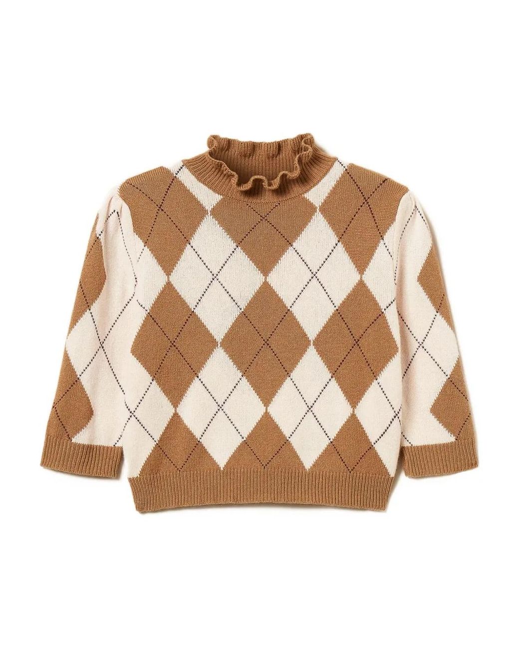 Twinset Natural Diamond-Pattern Ruffled-Neck Sweater