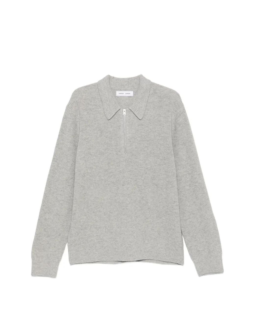 Samsøe & Samsøe Gray Ribbed-Knit Quarter-Zip Polo Shirt for men