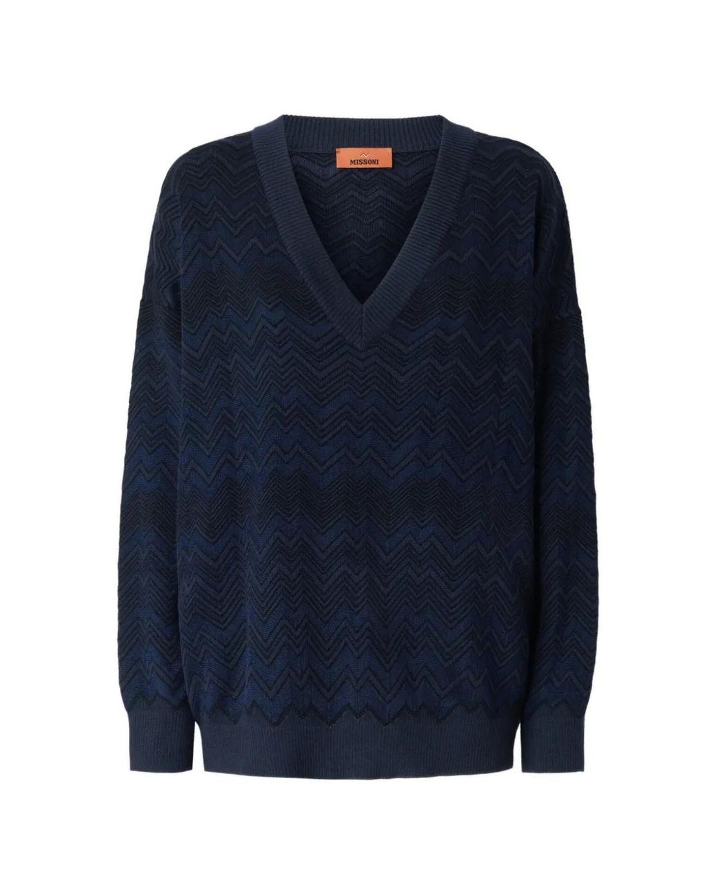 Missoni Blue Zig Zag Viscose And Wool V-Neck Sweater