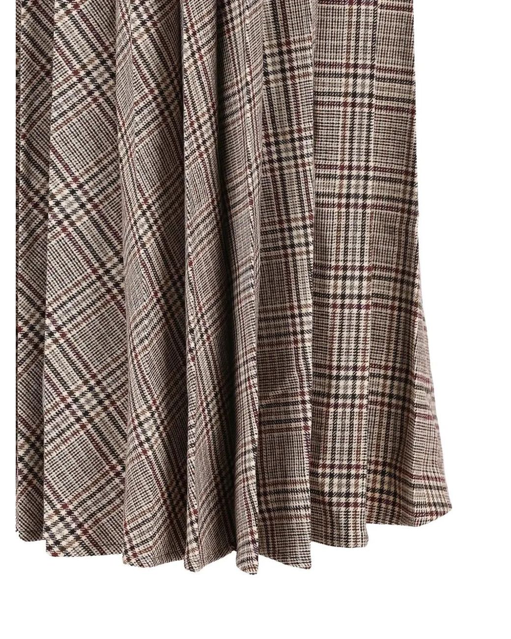 Saint Laurent Brown Pleated Check-Pattern Maxi Skirt