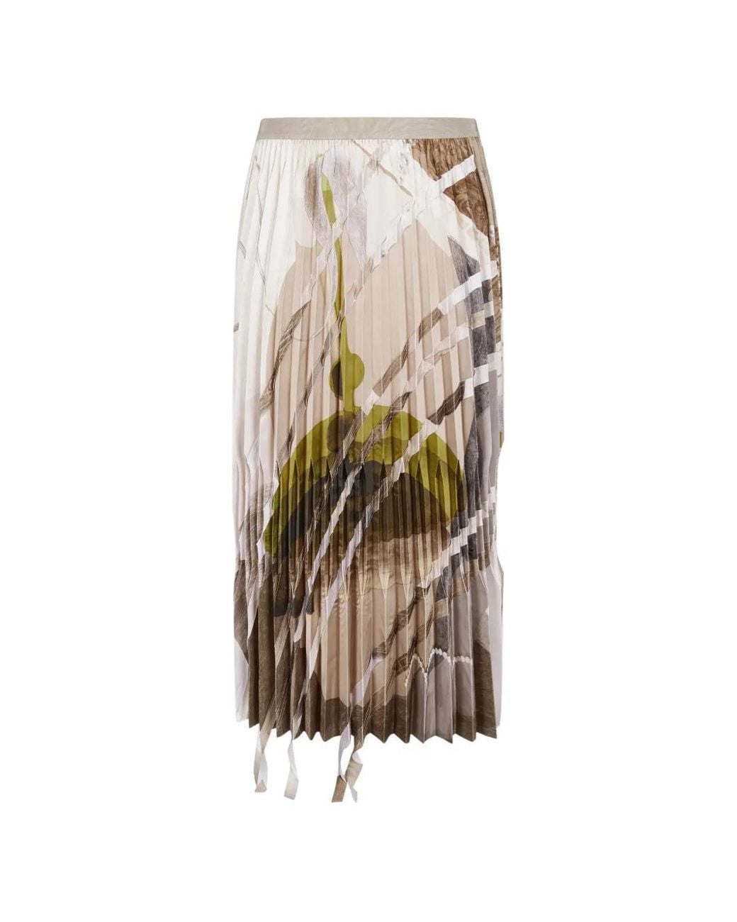 JNBY White Abstract-Print Pleated A-Line Midi Skirt