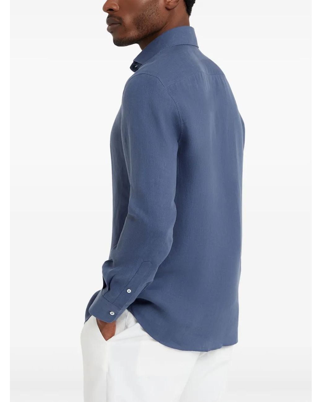 Brunello Cucinelli Blue Long-Sleeve Button-Up Shirt for men