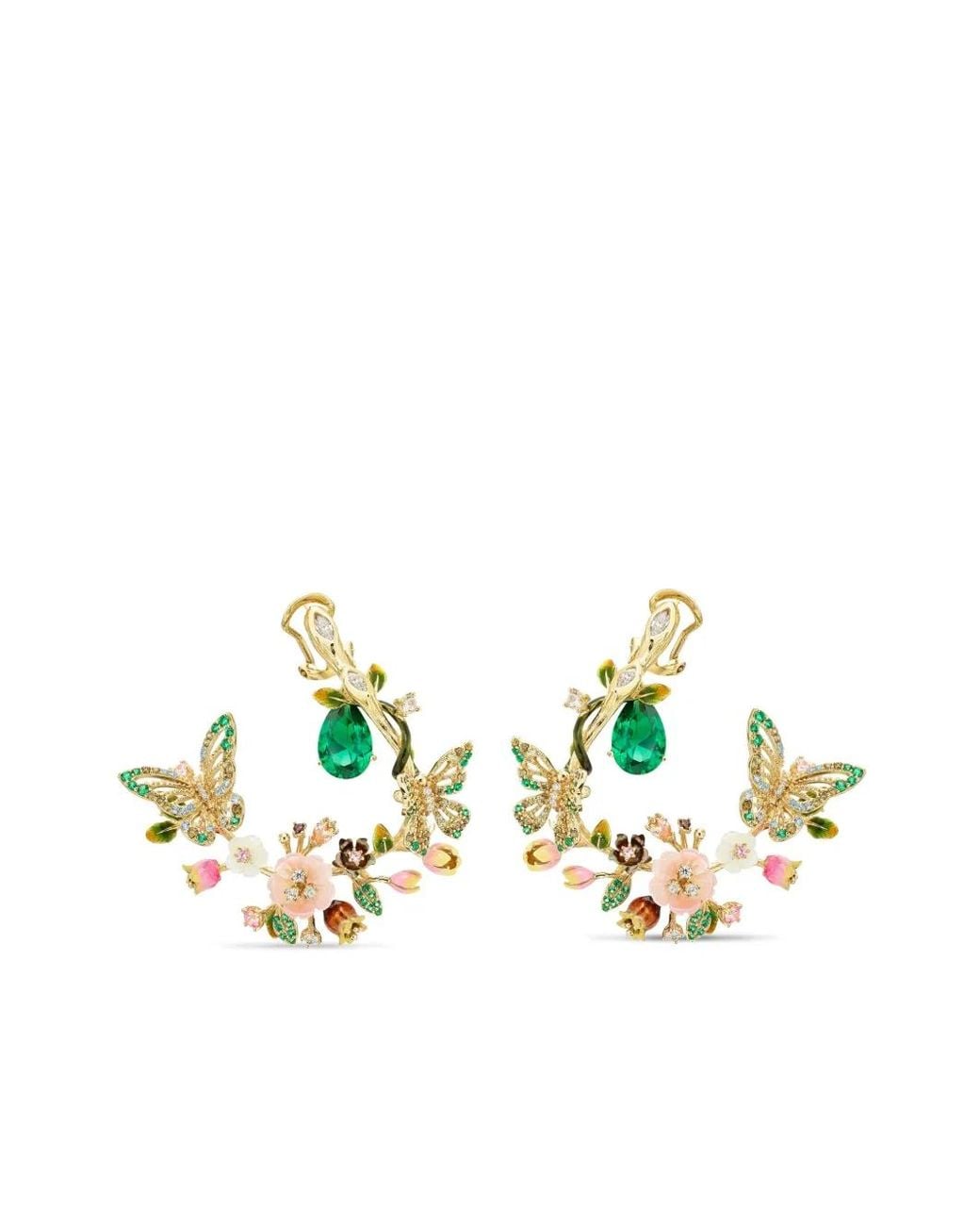 Anabela Chan Metallic 18Kt Vermeil Butterfly Garland Multi-Stone And Diamond Clip-On Earrings