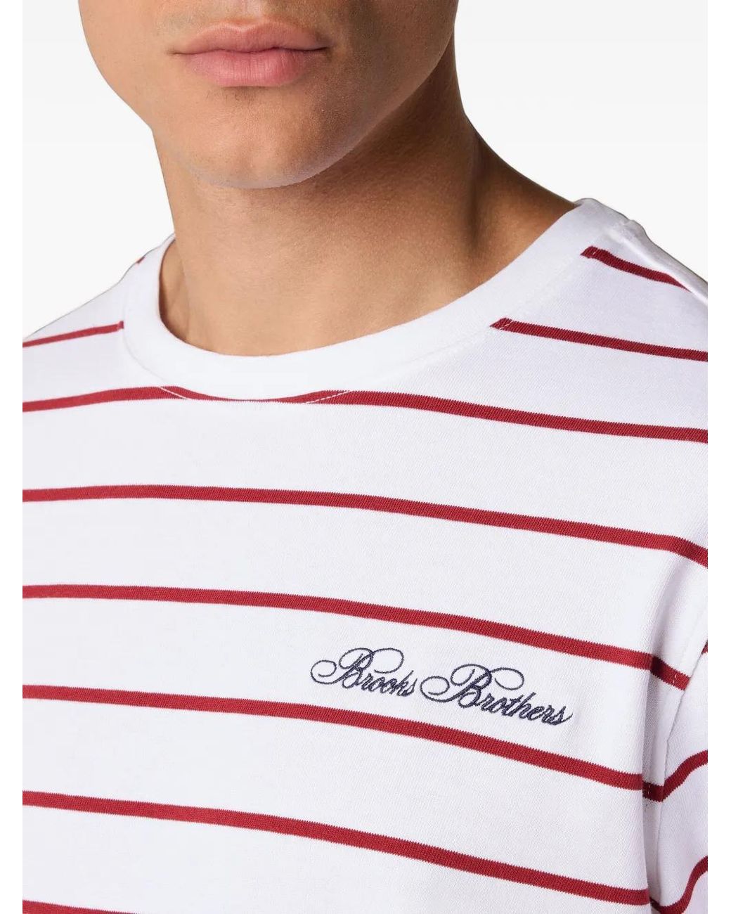 Brooks Brothers White Striped Cotton T-Shirt for men