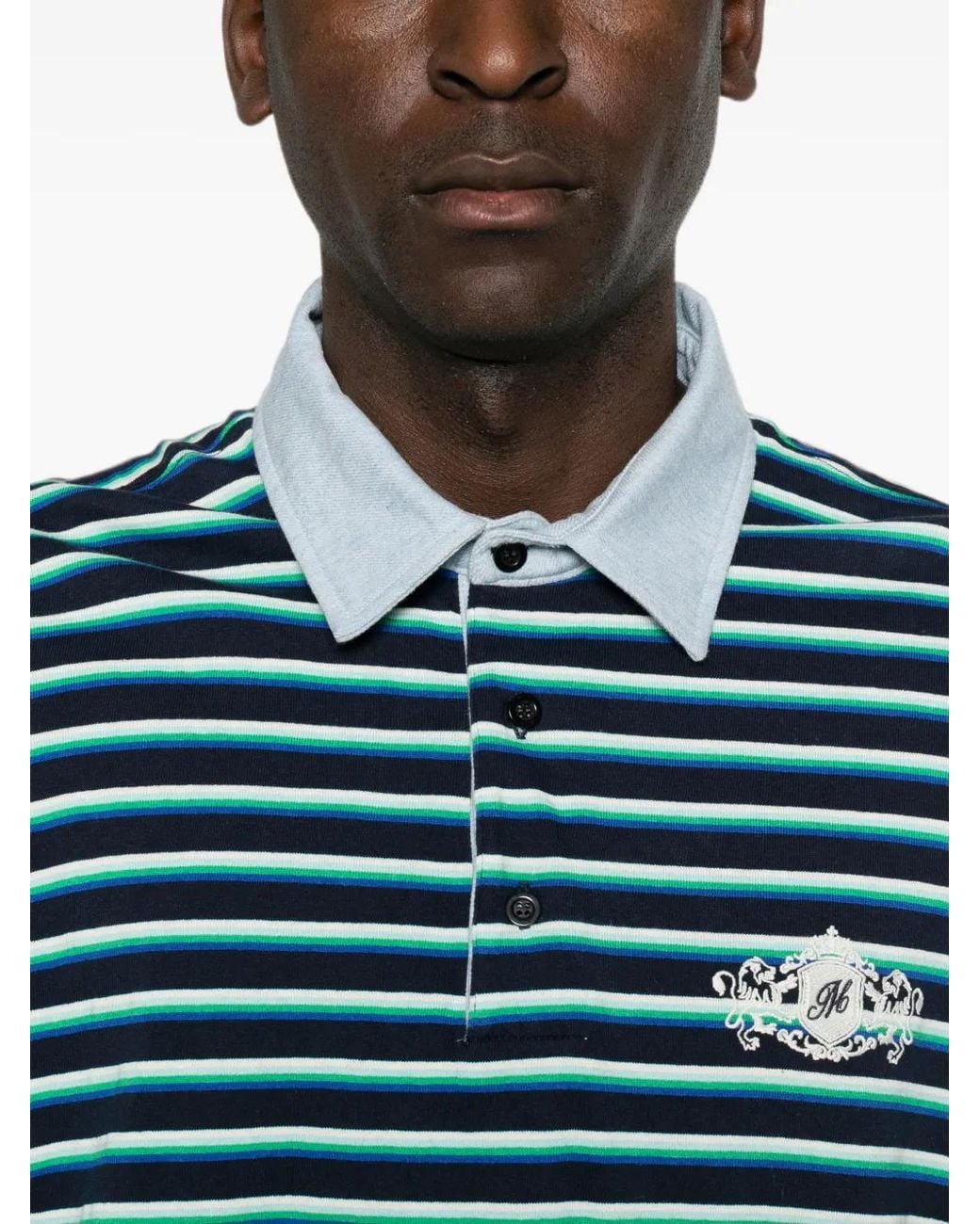 MSGM Green Striped-Pattern Polo Shirt for men