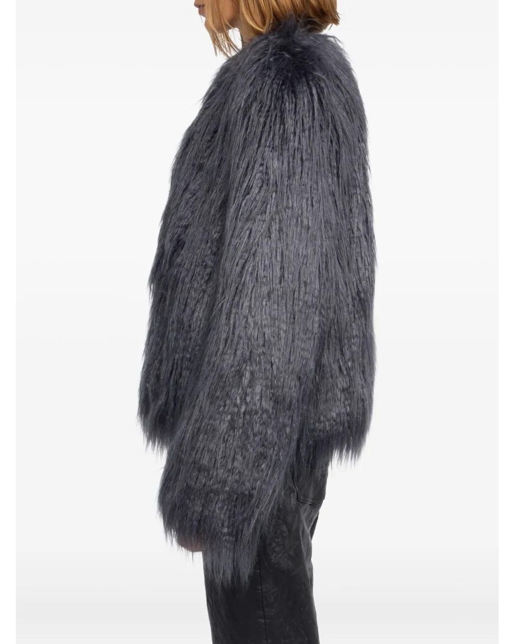 Zadig & Voltaire Gray Freddie Curly Faux Fur Coat
