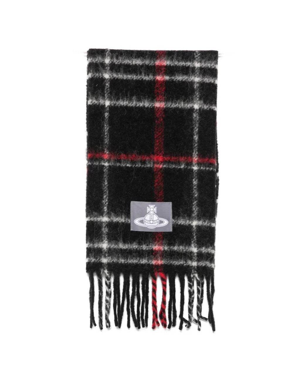 Vivienne Westwood Black Orb-Patch Check-Pattern Scarf