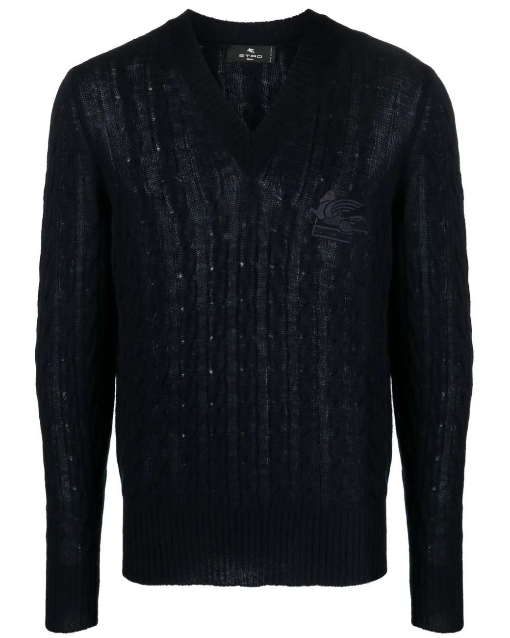 Etro Blue Logo-Embroidered Cashmere Jumper for men